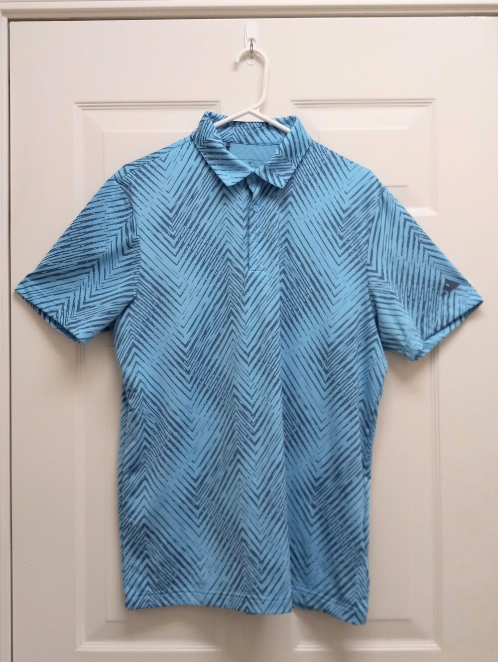 Adidas Ultimate365 Allover Print Polo Shirt Golf Medium Blue Chevron Performance
